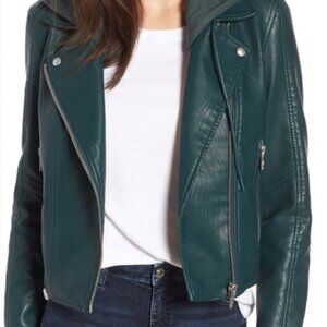 Blank NYC Hooded Leather Moto Jacket